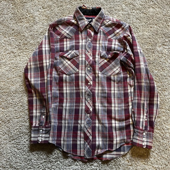 Wrangler Other - VTG‎ 90s Wrangler Plaid Flannel Pearl Snap Shirt Men XL Long-Sleeve Heavyweight